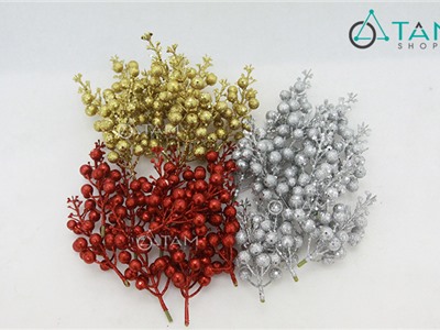 Combo 10 cành cherry trang trí Noel phủ kim tuyến số 18